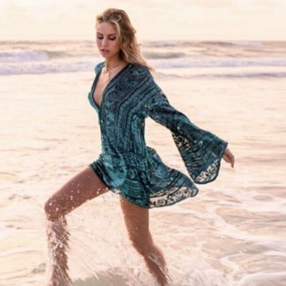 For Love And Lemons Dresses & Skirts - Reserved For Love & Lemons dress j’adore mini Teal Silk Semi-Sheer Floral Velvet